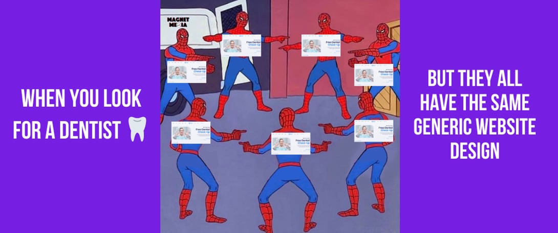 Generic dental website layout with stock images and common tagline.